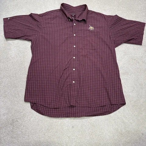 Texas State Bobcat Button Up Shirt Mens 2XL XXL Maroon Short Sleeve Cover