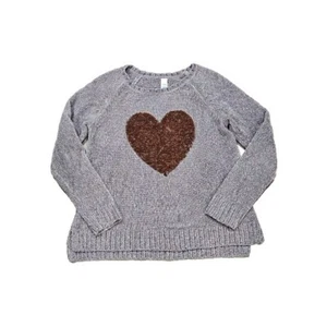 Justice Girl Gray Chenille Flip Sequin Rose Gold Valentine's Heart Sweater 12 - Picture 1 of 5