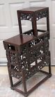 Antique Chinese Rosewood Handcarved Pierced Dragon Step Tansu Plant Stand #1