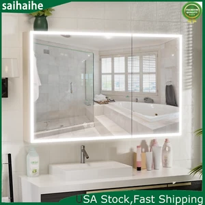39.4 Inch Bathroom Mirror Cabinet Lighted Medicine Cabinet w/ Dimmable LED Light - Picture 1 of 12