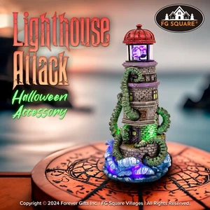 FG Square Lighthouse Attack Kraken Theme Spooky Halloween Village Decor 6x6x12" - Picture 1 of 11