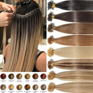 Pre Bonded Keratin Human Hair Extensions Fusion U Tip Real Double Drawn Hair 1g - Picture 1 of 34