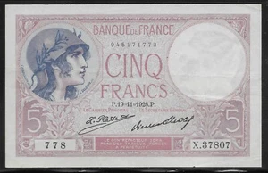 France 1927 5 Francs P-72d XF - Picture 1 of 2