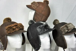 4 Colors UNISEX KIDS REAL SHEEPSKIN SHEARLING LEATHER Hat Winter BOYS GIRLS, NWT - Picture 1 of 11