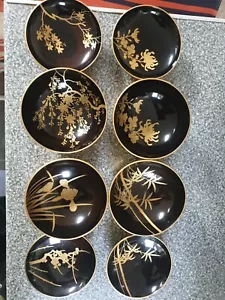 More details for vintage japanese lacquered rice bowls with lids