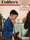 COLLIER&#39;S COVER 11/29 1952 Ekman: boy says grace &amp; eyes Thanksgiving turkey