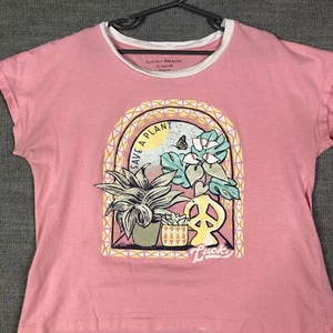 Lucky Brand T Shirt Girls XL 16 Pink Floral Peace Hippie Crew - Picture 1 of 11