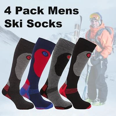 4 Pack Mens Performance Ski Sock Long Thermal Winter Designer Snowboard Socks  - Image 1 of 2
