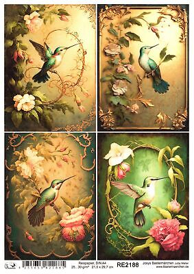 Reispapier A4 Strohseide Vintage Gold Patina Blumen Kolibri Shabby RE2188 • 1.89€
