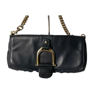 GUCCI Horsebit Chain Shoulder Bag Black Leather Vintage - Picture 1 of 15