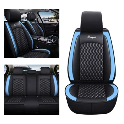 Car Seat Covers 5-Seats Front rear for Jaguar PU Leather Cushion Black Blue Foto 1 de 4