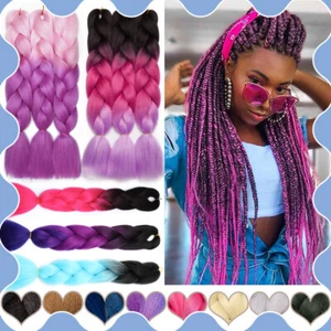 24" Long Braiding Ombre Rainbow Jumbo Braids Hair Extensions Full Head Any Color - Picture 1 of 75