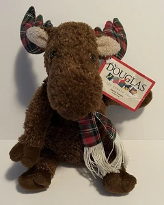 "Douglas Cuddle Toys Alce Peluche Vacaciones Navidad Cuadros Astas Bufanda Juguete 8""" - Imagen 1 de 7