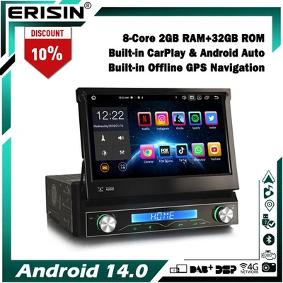 8-Core Android 14 1 Din Autoradio Bluetooth GPS CarPlay DSP 4G RDS OBD2 DTV Wifi - Immagine 1 di 4
