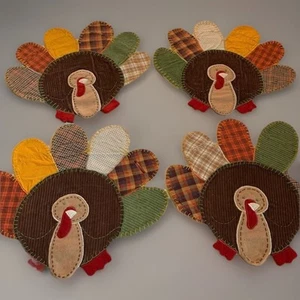 Pottery Barn Kinder Türkei Tischsets Thanksgiving Herbst Patchwork 12x14 Set 4 süß - Bild 1 von 23