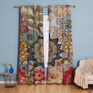 Floral, Blackout Boho Vintage Window Panels Room Darkening Flowers Print Curt... - Picture 1 of 7