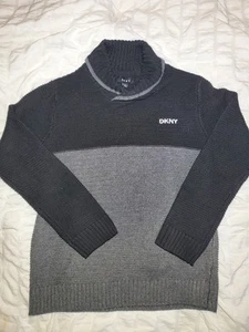 DKNY Boy's Size Youth Small Grays Light Dark Waffle Knit Texture 1/4 Zip Sweater - Picture 1 of 9