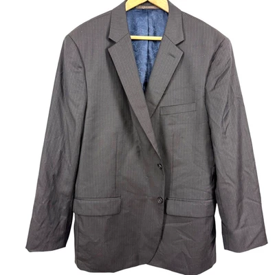 Костюм Tasso Elba 100% шерсть темно-коричневый синий в тонкую полоску куртка блейзер 2 пуговицы 48 R - Изображение 1 из 4