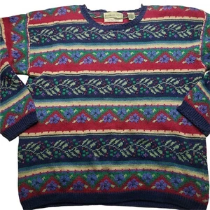 Northern Isles Sweater Hand Embroidered Multicolor Floral Heavy Thick Winter L - Picture 1 of 7