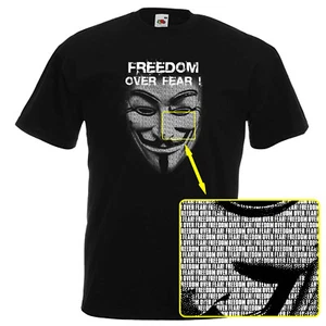 T-Shirt FREEDOM OVER FEAR anonyme Maske lustig Neuheit Vendetta Geschenk UK - Bild 1 von 9