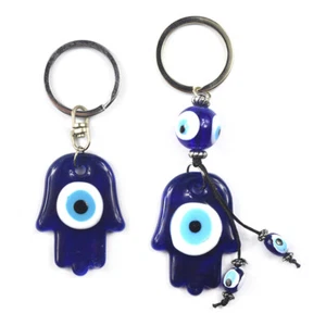 Turkey Blue Evil Eye Hamsa Hand Keychain Chains Ring Amulets Pendant Lucky Charm - Picture 1 of 14