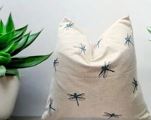 Decorative Embroidered cotton-linen cushion cover. Dragonfly 45x45cm - Picture 1 of 8