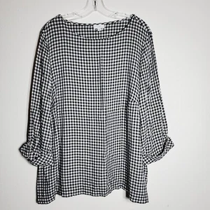 J. Jill Womens Tunic Top Plus Size 2X Navy Plaid 3/4 Sleeve 100% Rayon Pullover - Picture 1 of 4