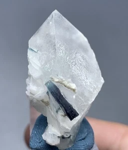 62 Ct Blue Tourmaline Crystal With Quartz Specimen From Afghanistan  - Picture 1 of 8