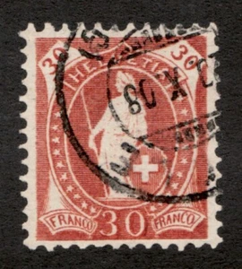 1907 Switzerland Helvetia Sc# 121, pf.11½x12, Wmk 183, 30¢, Rd/Br. Used Cv$33 - Picture 1 of 1