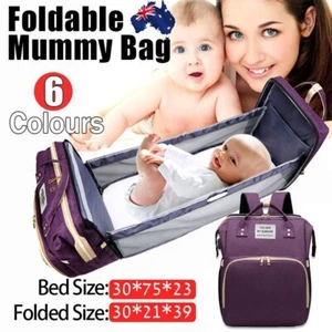 Foldable Large Mummy Bag Baby Bed Backpack Maternity Nappy Diaper Milk AU STOCK - Picture 1 of 18