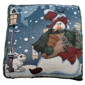 Snowman & Bunny Pillow Mohawk Tapestry Made in the USA 15x15 Christmas - Picture 1 of 2