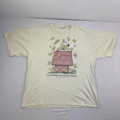 Vintage Snoopy T Shirt Adult XL Yellow Too Many Friends Cute Fun 90s - Image 1 of 4