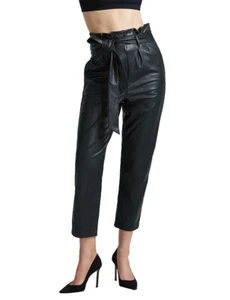 Commando Paperbag Vita Ecopelle Crop Pantaloni Donna Medium Nero - Foto 1 di 10