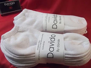 Davido mens socks ankle low cut 100 % cotton made in Italy white 8 pack siz 9-11 - Picture 1 of 3