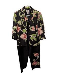 2 Pc Set Bob Mackie Wearable Art Jacket And Pants Embroidered Floral Sz 6 Linen - Picture 1 of 8