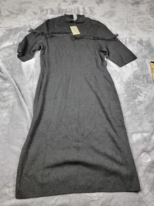 Carmen Marc Valvo Dress Gray sweater Knit stretch, below knee, fringe, NEW, NWT - Picture 1 of 7
