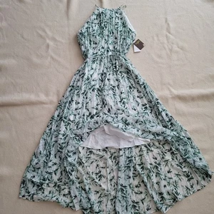 NWT Taylor Maxi Dress Women's Size 10 White Sheer Polkdot Green Leaves Floral - Picture 1 of 12