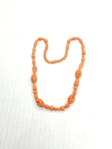 Vintage Carved Celluloid Faux Coral Beaded Necklace - Imagen 1 de 24