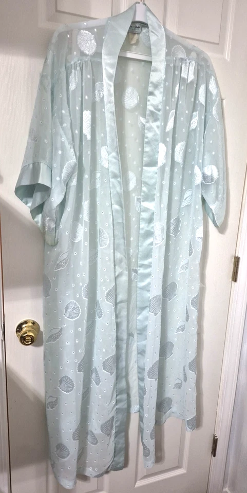 Bata de colección Delta Burke Collection azul conchas de gasa/satén talla 1X sin cinturón Foto 1 de 4