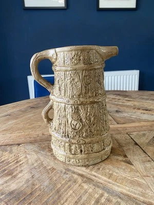 Moira Hillstonia Pottery Stoneware Jug Vintage Pitcher Rustic Wood Bark Design - Image 1 of 4