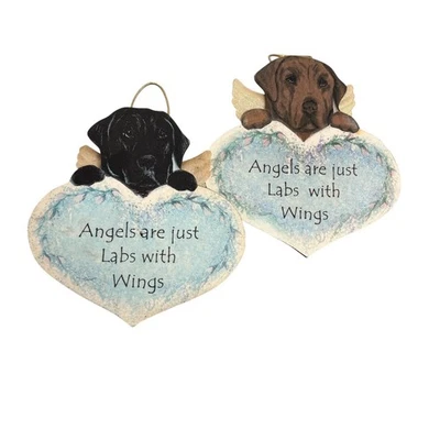 Ornamento de anjo Labrador cachorro preto marrom asas "anjos são apenas laboratórios com asas" - Imagem 1 de 4