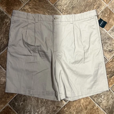 NWT Harbor Bay Chino Shorts Men's Size 48 Beige Two Pleat Relaxed 100% Cotton - Image 1 of 4