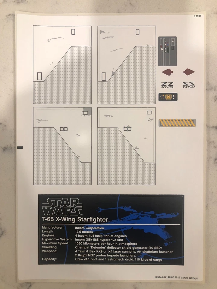 LEGO STICKER SHEET for 10240 Sheet 2 of Red Five X-Wing Starfighter UCS, Genuine - Image 1 of 1