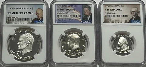 1776 1976 S NGC PF68 ULTRA CAMEO PROOF SET WASHINTON QUARTER KENNEDY HALF & IKE Cover