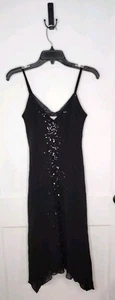 Abito midi asimmetrico vintage Nine West cocktail con perline taglia 6 Y2K anni 90 fata - Foto 1 di 6