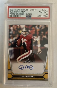JOE MONTANA AUTO 2021 LEAF PSA 8 AUTO MULTI SPORT GOLD 49ERS POP 5 - Picture 1 of 3