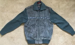 VTG 70s SHOW SUEDE SWEATER JACKET ROCKABILLY BOHO HIPPIE THE BON SZ L BLU-GRAY - Picture 1 of 3