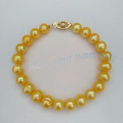 Hermoso Brazalete de Cuentas de Perlas de Oro Natural Real del Mar del Sur Cierre de Oro 14k de 7,5"" Foto 1 de 4