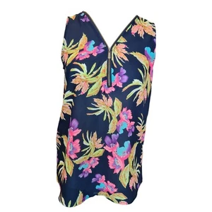 Quiz Womens Sheer Sleeveless Navy Blouse Multicoloured Floral Pattern UK 14 - Picture 1 of 5