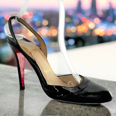 Christian Louboutin Black Leather & Patent Slingback Heels Size 38 Pumps - Image 1 of 4